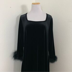 Vintage Susan Lawrence Velour Square Neck Dress Feather Cuffs Womens 3X Runs S